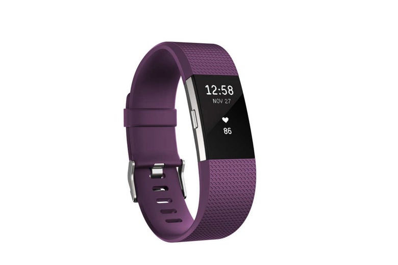 Fitbit Charge 2 fitness tracker with purple band.